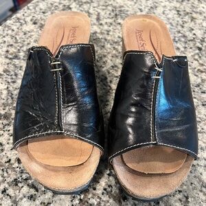 Josef Seibel Black Leather Wedge Platform Slide On Shoes in Size US 9 Y2K Chunky